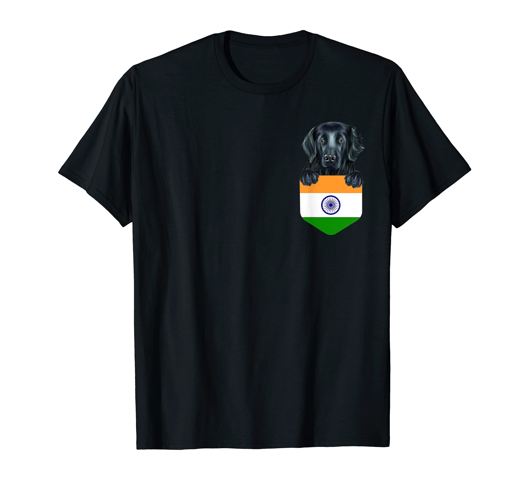India Flag Flat-Coated Retriever Dog In Pocket T-Shirt