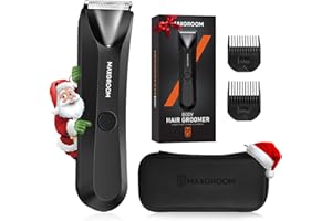 MAXGROOM Manscape Body Hair Trimmer for Men, IPX7 Waterproof Pubic & Groin Hair Trimmer- Electric Ball Shaver with LED Light, Ceramic Blade, USB Rechargeable & Travel Pouch