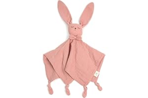 Little Rawr Easter Basket Stuffers, Organic Cotton Muslin Bunny Loveys for Babies Baby Security Blanket Baby Snuggle Toy Newborn Essentials Must Haves(Rabbit-Pink)