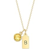 EVE'S ADDICTION Custom Hand Stamped Mini Initial Necklace January [Red Color] Simulated Stone - Gifts for Mom