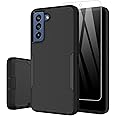 Dahkoiz for Samsung Galaxy S21 FE 5G Case, and Glass Screen Protector, Dust Proof Port Cover, Full Body Protection Durable Rubber Cover Phone Case, Black