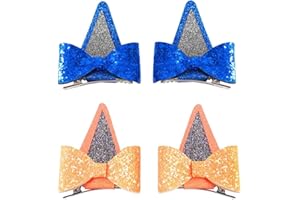 FHAVENT 4pcs Dog Birthday Party Supplies,Blue Party Decorations Ears Hair Bow Clips for Kid,Dog Ears Headband Toy Plush Headwear Hat Accessories for Party Favors Girls and Children (Blue,Orange)