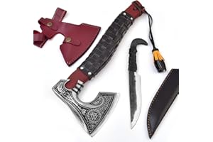 AXEN CRAFT AxenCraft Engraved Viking Hatchet Axe with Gift for Men Birthday Unique Knife Along with Sheath Hand-Forged High Carbon Steel, Camping Axe,Authentic Nordic Design |Axe-Knife|A002 American Valknut