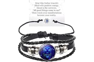 bike8 Zodiac Signs Spirit Bracelet Multilayer Adjustable 12 Constellation Black Leather Bracelet Handmade Woven Zodiac Sign Wrap Bracelet Birthday Jewelry Gifts for Women Men