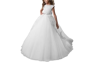ABAO SISTER Fancy Flower Girl Dress Long Lace Pageant Puffy Tulle Ball Gown