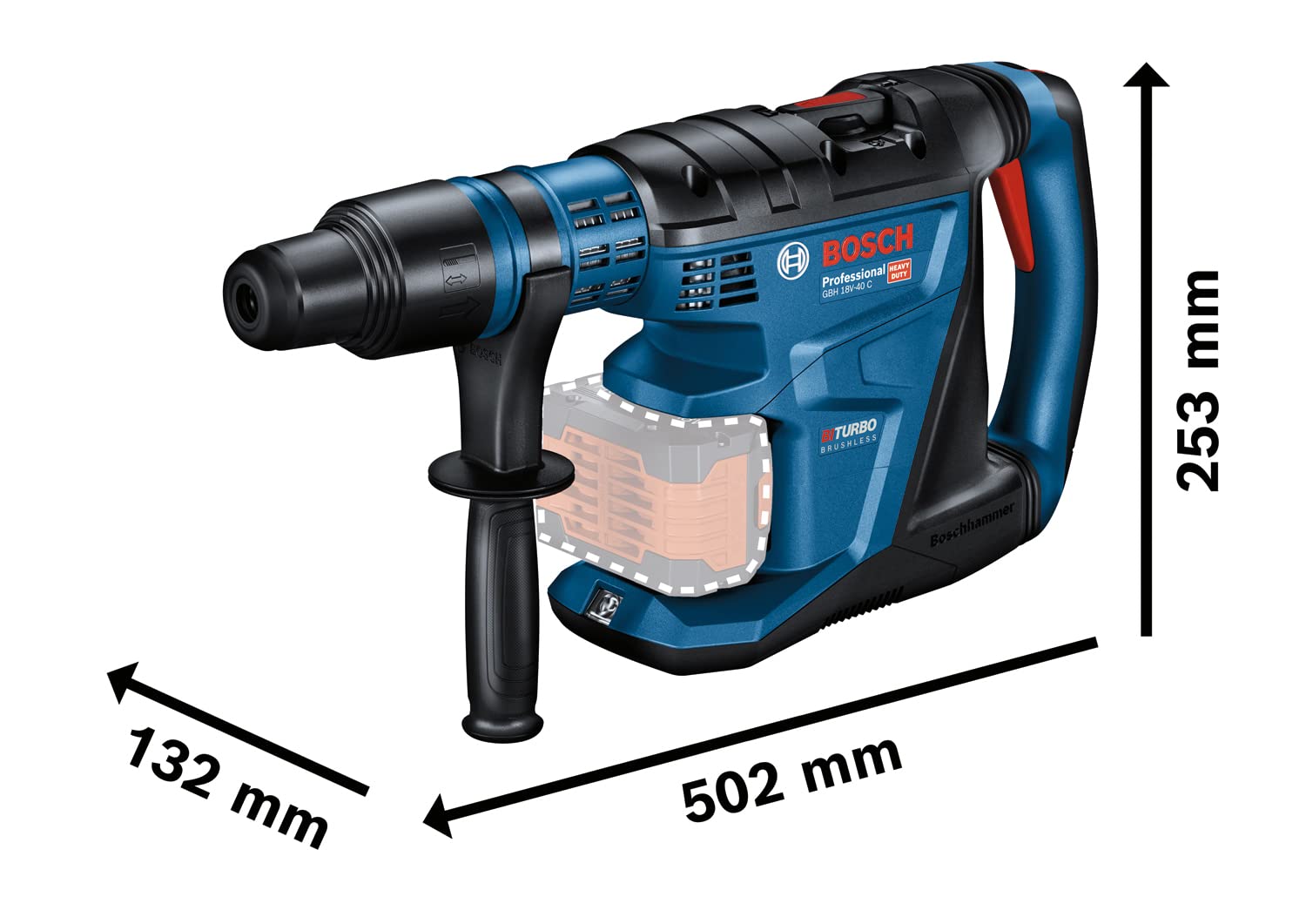 Bosch Professional 18V System BITURBO Akku Bohrhammer GBH 18V-40 C (inkl. 2x Akku ProCORE 5.5.Ah, Schnellladegerät GAL 1880 CV, Maschinentuch, Fetttube, Zusatzhandgriff, 1x XL-BOXX) 3