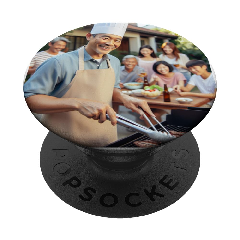 Dad's at the BBQ. Barbecue, barbeque, barb-cue, bar-b-que 4 PopSockets Swappable PopGrip