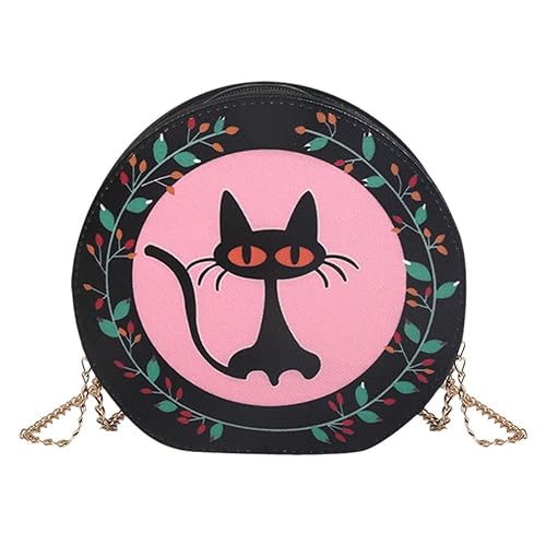 Questionno Cartoon Printed Women Round Shoulder Bags Girls Leather Chain Messenger Bag