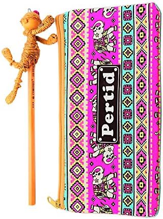 Perdit Crafts Style Striped Canvas Pen Bag Pencil Case Pen Holder Cosmetic Bag Pouch Bag for Women Teen Girls with Stylus And Pancil Made Eichhornia Left Kick Boxing Doll Famous Handicrafts D