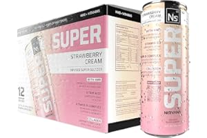 NIRVANA Super Seltzer Water - Strawberry Cream Flavored Bottled Water - HMB-Infused with Vitamin D3, B-Complex - Natural Energy Boost & Promotes Lean Muscle - (12 fl oz - 12 Cans)