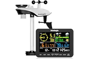 Sainlogic Weather Stations Wireless Indoor Outdoor SA6, Weather Station with Rain Gauge and Wind Speed, Weather Forecast, Temperature, Air Pressure, Humidity, Moon Phase, Alarm Clock(No WiFi)