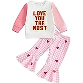 LIOMENGZI Baby Girl Valentines Day Outfits Toddler Long Sleeve Ruffled Letter Tops Plaid Flare Pants 6 12 18 24 Months 3T 4T