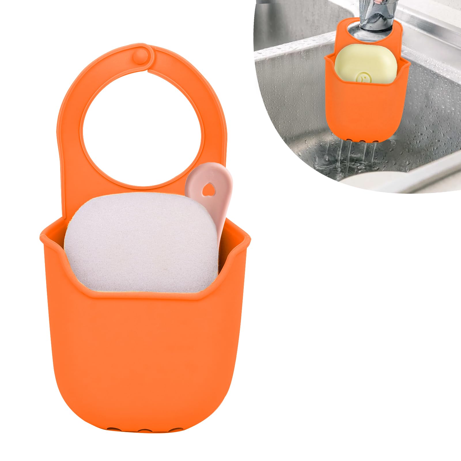 Minicoco Modern Orange Sink Sponge Holder Caddy for Kitchen and Bathroom Sink Organizer
