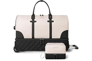 ETRONIK Rolling Duffle Bag with Wheels, 21 Inch Flight Approved Duffle Bag for Travel with Toiletry Bag, Carry on Luggage Travel Bags for Women with Shoe Compartment, Beige