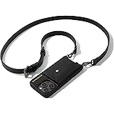 Bandolier Hailey Crossbody Wallet Phone Case for iPhone 15 Pro Max. 100% Genuine Pebble Leather with Pewter Hardware. Adjustable & Removable Strap. Expandable Flip Card Holder. Black with Pewter