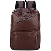 JINGTIANCD Mens Leather 16.1 inch Laptop Bag Travel Casual Computer Backpack College Business Work Shoulder Bags Waterproof (Brown)