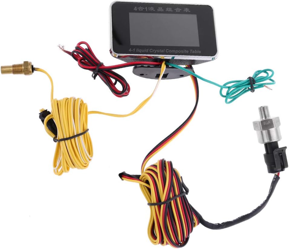 Ludzzi 1Car Electrical Multimeters,4 in 1 LCD Car Digital ALARM Gauge Voltmeter Oil Pressure Fuel Water Temp 12-24V