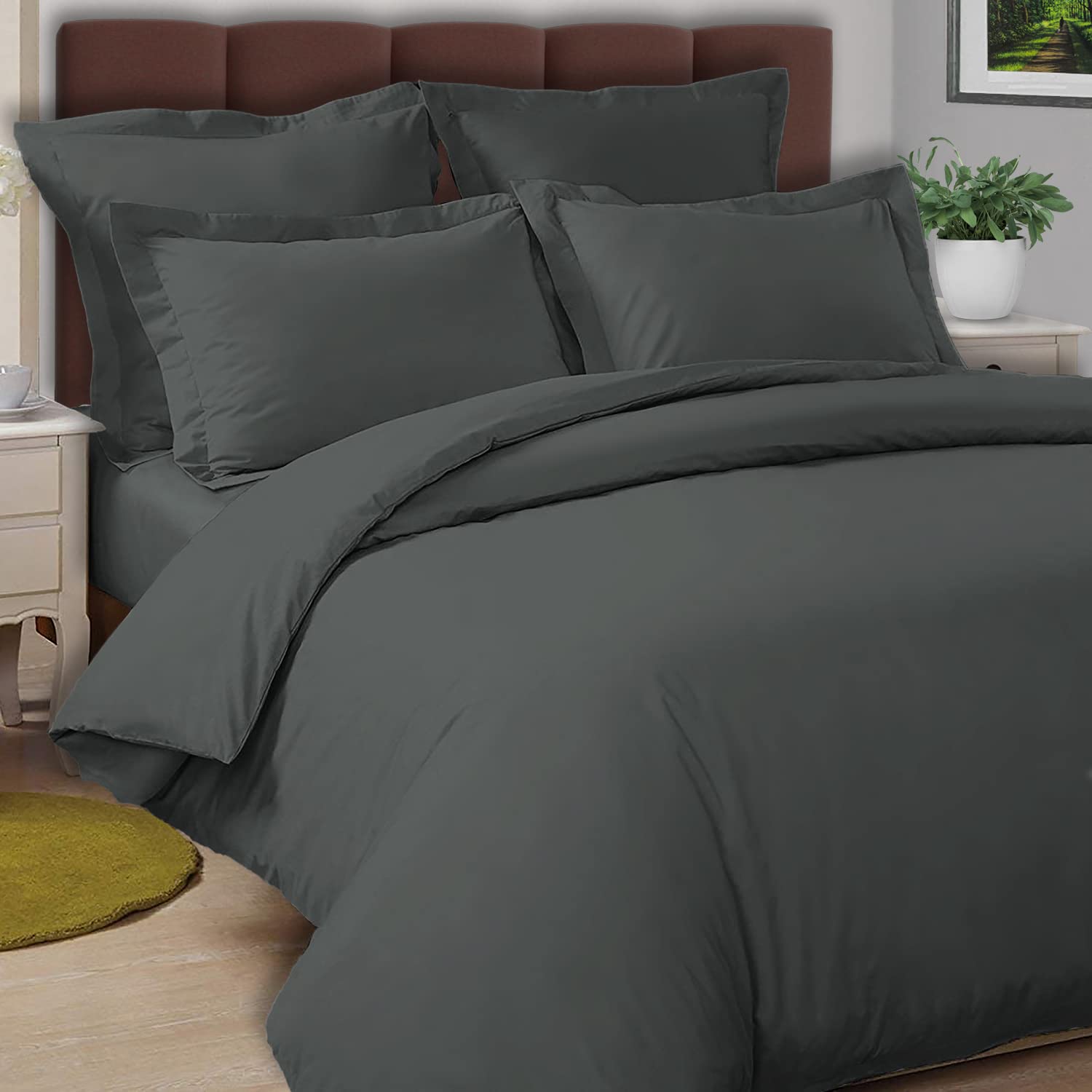 Pizuna Dark Grey Cotton Single Duvet Cover Percale 140x200 cm, 100% Long Staple Cotton Single Bed Duvet Cover Set, Plain Weave Single Quilt Cover with Button Closure (Dark Grey Duvet Cover)