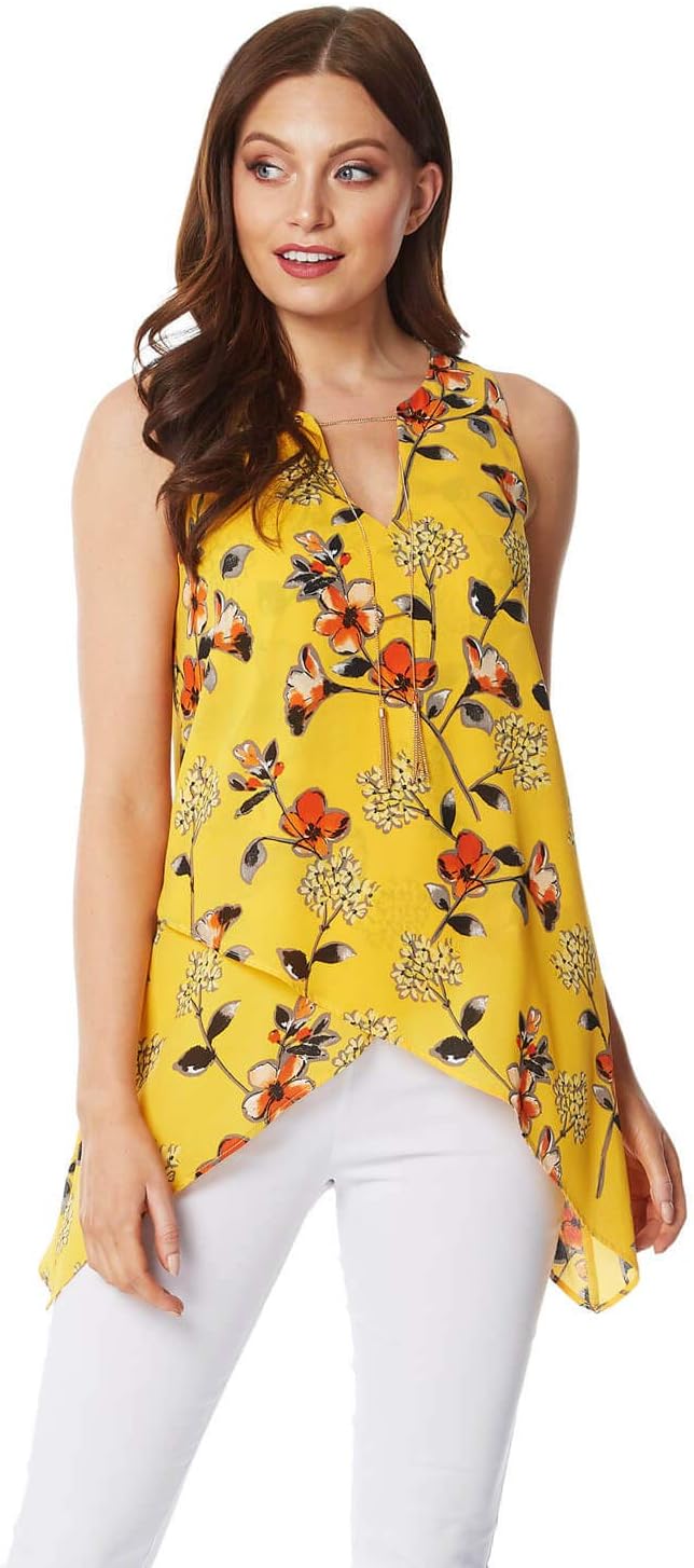 Roman Originals Women Sleeveless Necklace Trim Top - Ladies Casual Summer Spring Holiday Travel Work Office Everyday Daywear Evening Occasion Floral Sleeveless Top