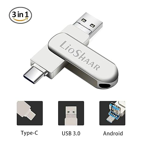 USB Stick 64GB,Lio SHAAR Type-C USB 3.0,Flash Drives Memory Stick,USB-Flash-Laufwerk,USB C Stick 64GB 3.0, OTG Speicherstick 