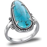 Naxidaze Genuine Sterling Silver Turquoise Ring - Vintage Western Rings Nature Real Western Jewelry for Women