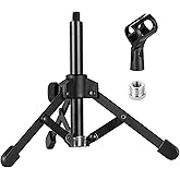 Microphone Stand Desk, BILIONE Portable Foldable Tripod with Mic Clip Holder Adjustable Desktop Microphone Stand for Dynamic 