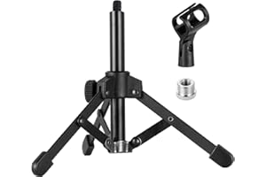 Microphone Stand Desk, BILIONE Portable Foldable Tripod with Mic Clip Holder Adjustable Desktop Microphone Stand for Dynamic Microphone