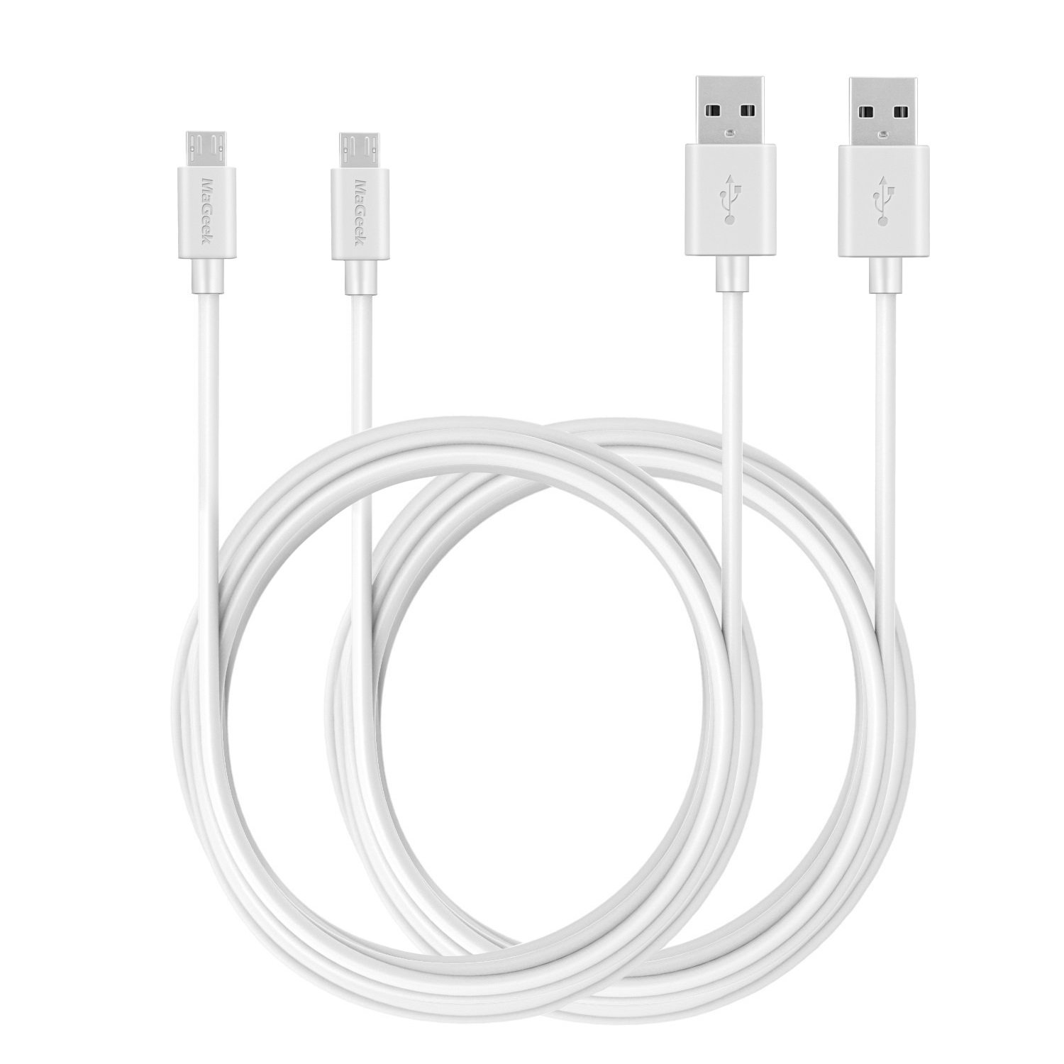 MaGeek [Pack of 2pcs] 10ft / 3.0m Premium Extra Long Micro USB to USB Cable High Speed USB 2.0 A Male to Micro B for Samsung, HTC, Sony, Motorola, LG, Google, Nokia and More(White)