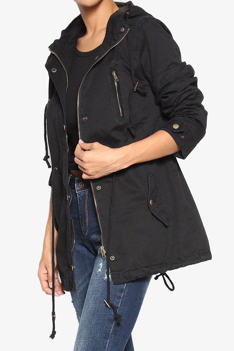 hooded drawstring utility jacket