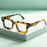 FYTOO Bold Square Acetate Reading Glasses | Tortoise Shell Retro Readers for Men &amp; Women (0.00 to +4.00)