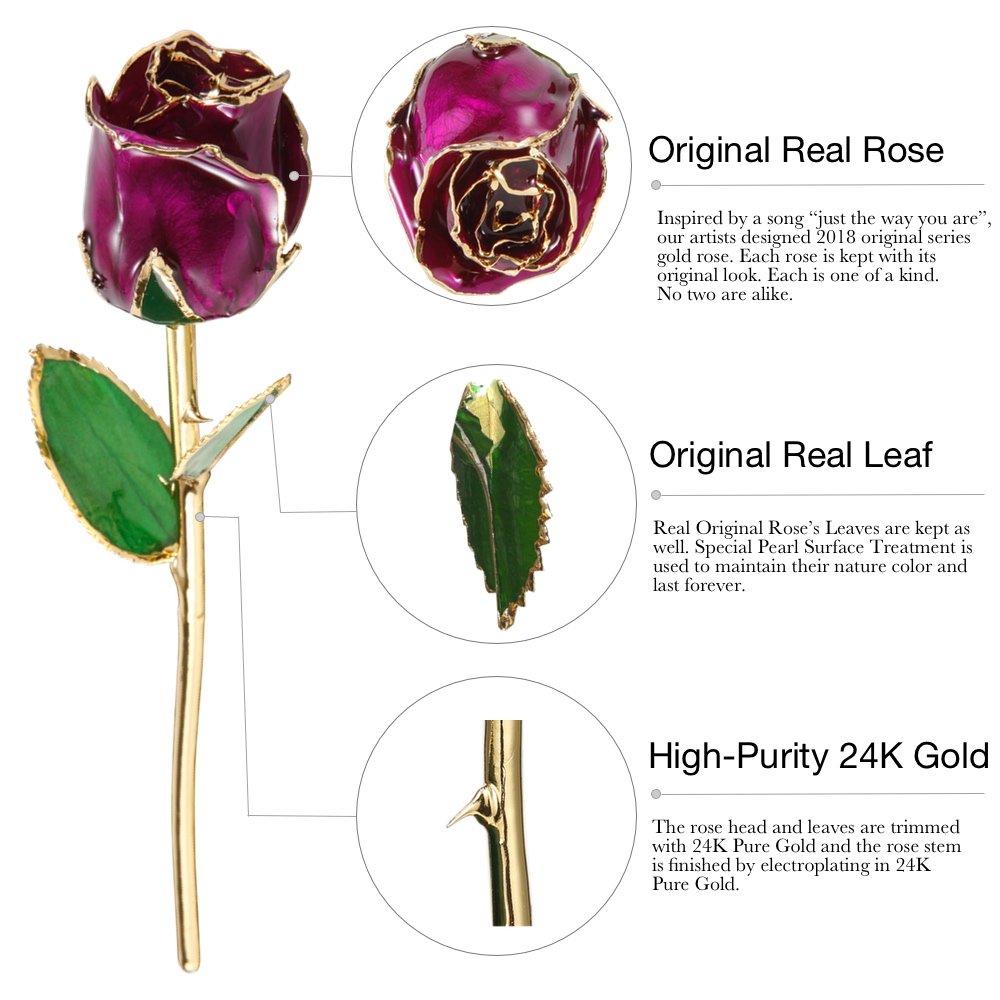 人気ブランド Original Fresh Cut Rose Dipped In Gold Pearl Purple Defaith Original 24k Gold Rose Unique Anniversary Gifts For Mother Her Women Wife Girlfriend Made From Real Fresh Cut Rose With Stand Pearl
