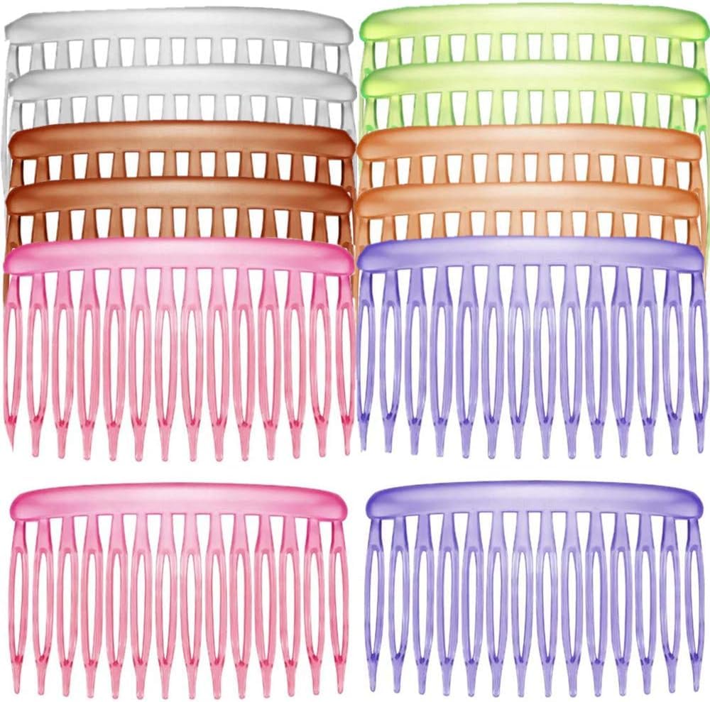 yueXinCh 12-Piece Tortoise Side Comb Set - Plastic Hair Accessories with Colorful Hairpins, Suitable for Fine Hair (14 Teeth)