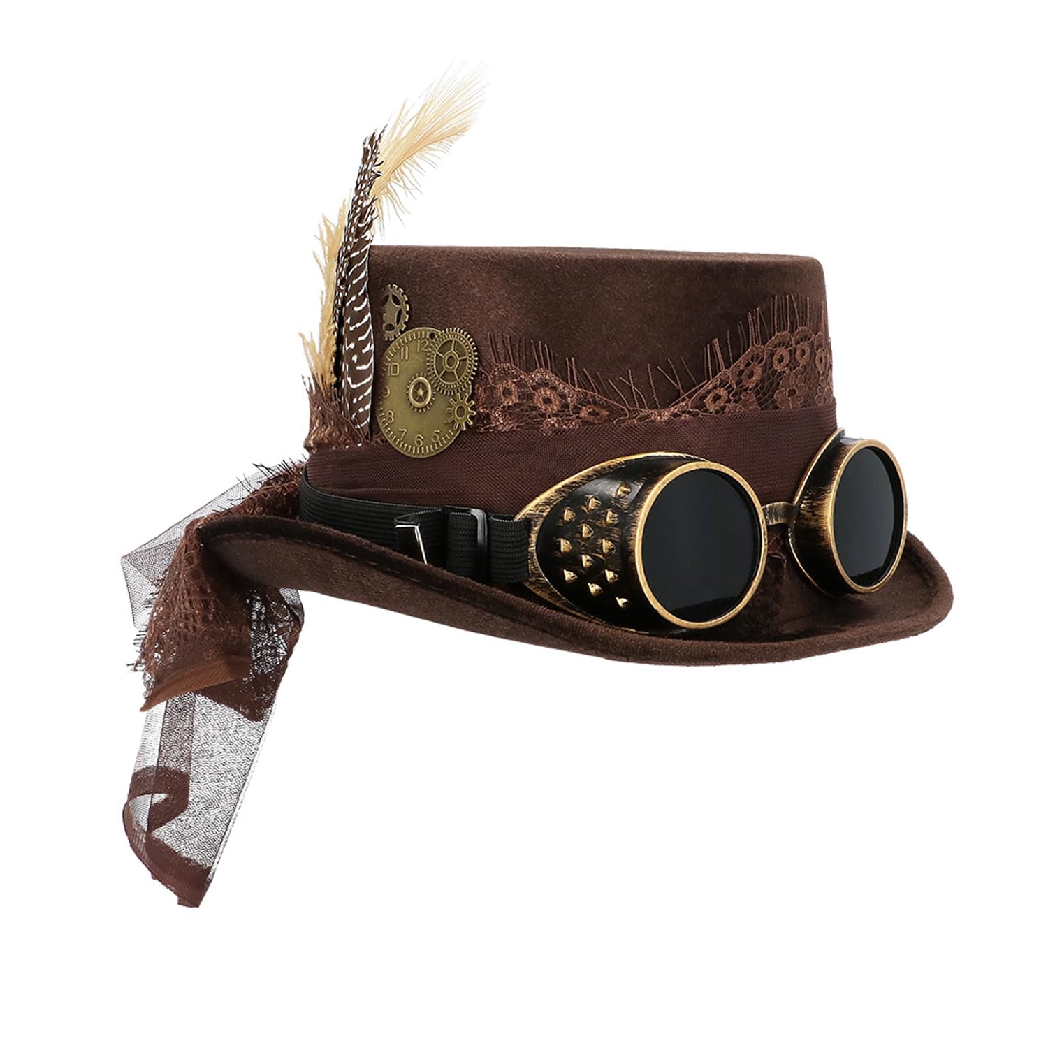 Boland 10235880 54562 Specspunk Deluxe Hat with Glasses, Brown, Steampunk, Headwear, Theme Party, Carnival