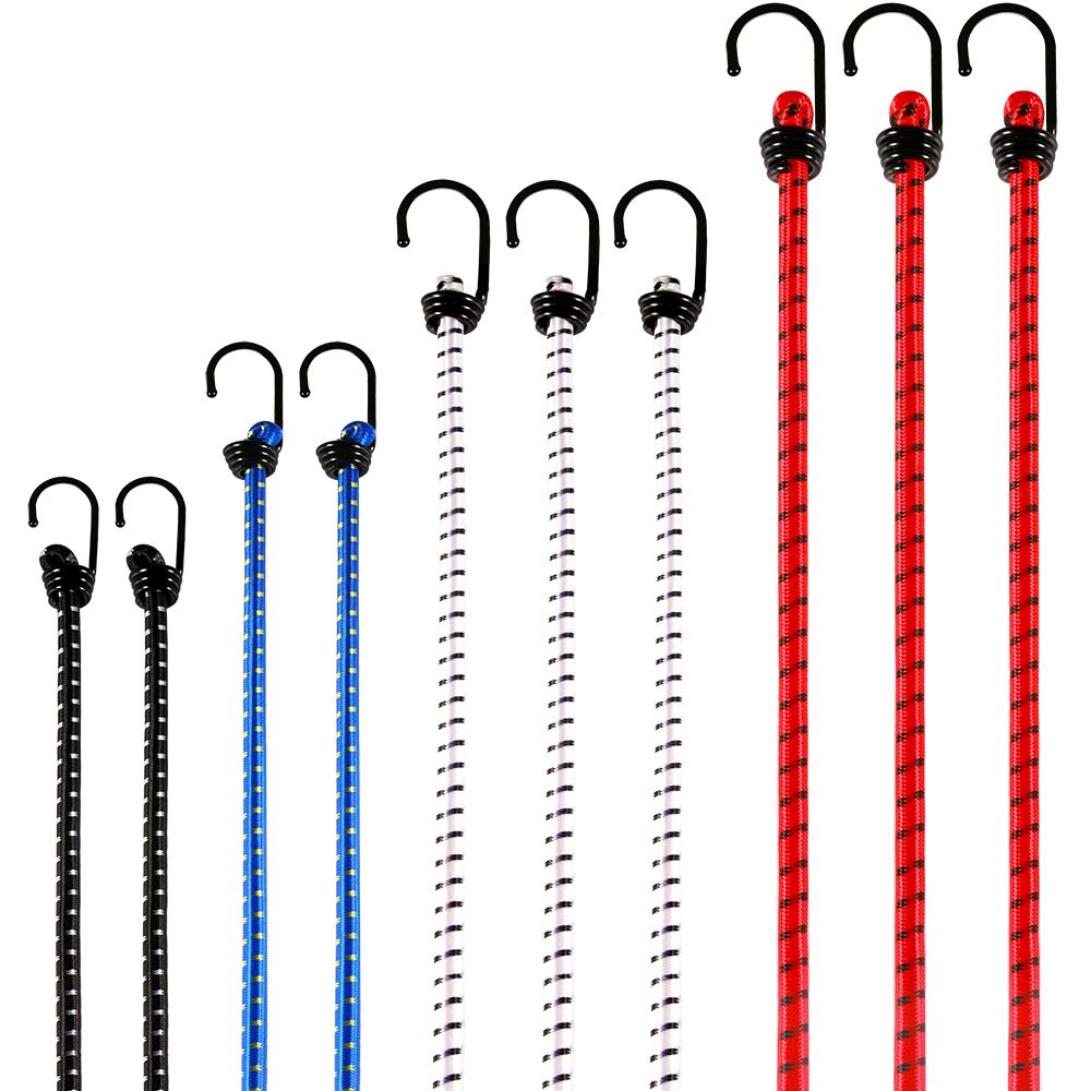 WINSHEA 10 Pack Universal Bungee Cords, Assorted Lengths, Multi-Coloured Elastic Bungee Straps Luggage Rope with Metal Hooks (Includes 2pcs x 16", 2pcs x 24", 3pcs x 32", 3pcs x 40")