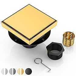 DLONE Square Shower Drain | 6 Inch Brushed Gold