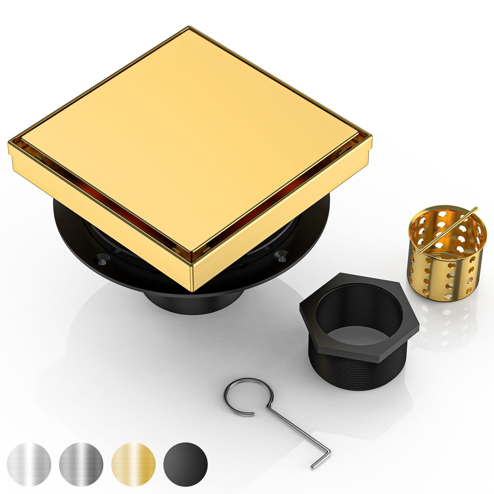 DLONE Square Shower Drain | 6 Inch Brushed Gold