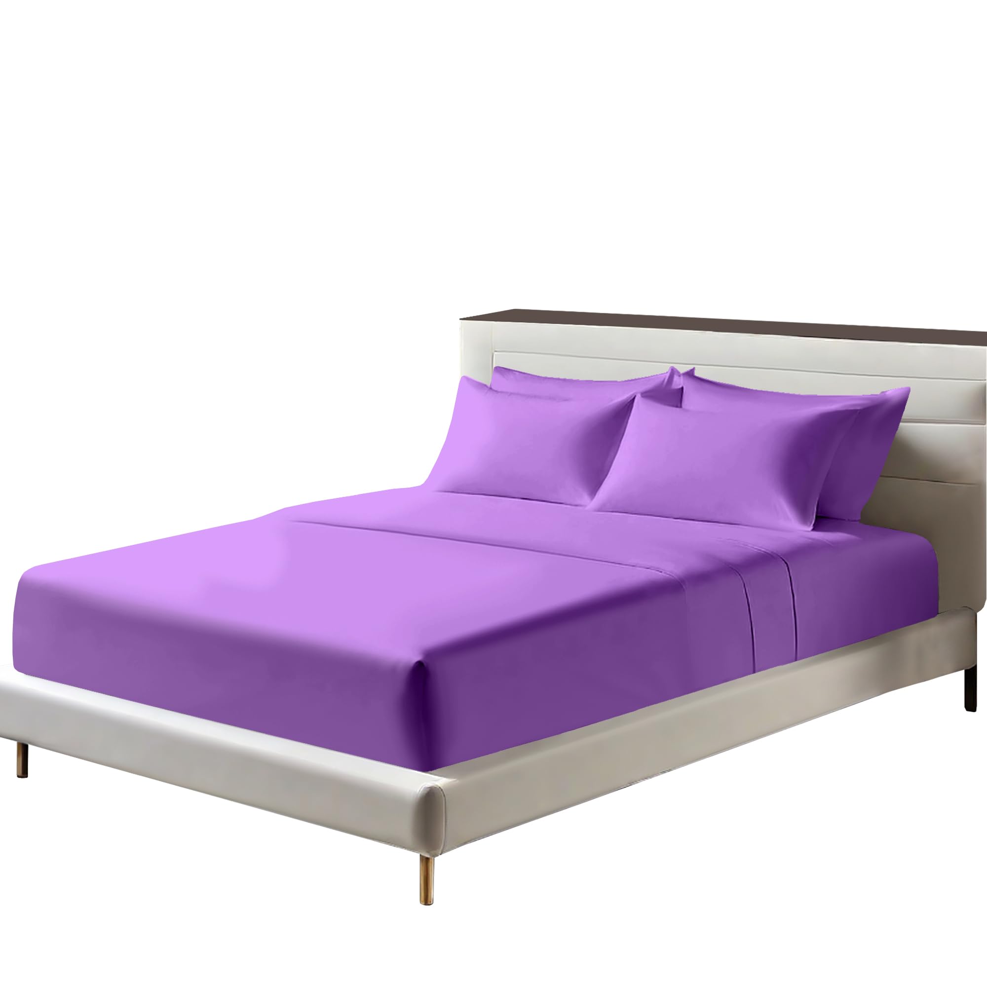 Egyptian Cotton Fitted Sheets 25cm Deep Mattress Pocket 200 Thread Count Fitted Bed Sheet- Soft & Comfortable Bottom Sheet (Purple, Double)