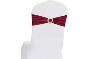 Howhic Pack of 30 Spandex Chair Sashes Bows Stretch Chair Cover Band with Buckle Slider Universal Elastic Chair Ties for Wedding Banquet Party Event Decoration (Burgundy)