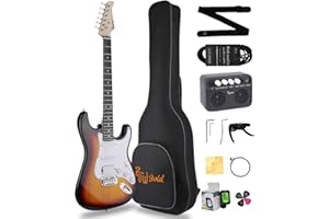 ZJW GOLD 39 Inch Full Size Electric Guitar Kit, Sunburst Solid Body for Beginner, Starter, Youth, Guitarra Electrica with Amplifier, Bag, Capo, Strap, Strings, Tuner, Cable, Picks