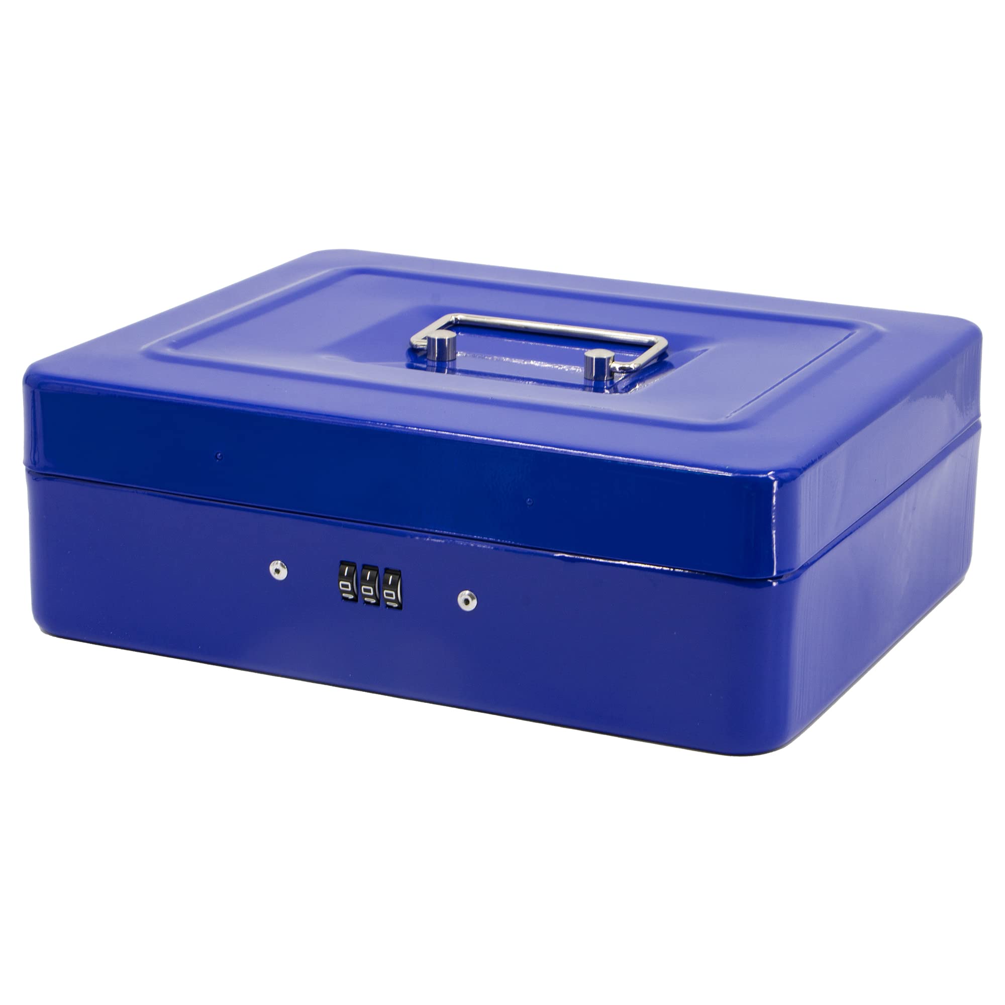 Time to Sparkle 10 inch Small Security Lock Box with Coin Tray Metal Material with Stainless Steel Handle 25 * 20 * 8.5cm Blue