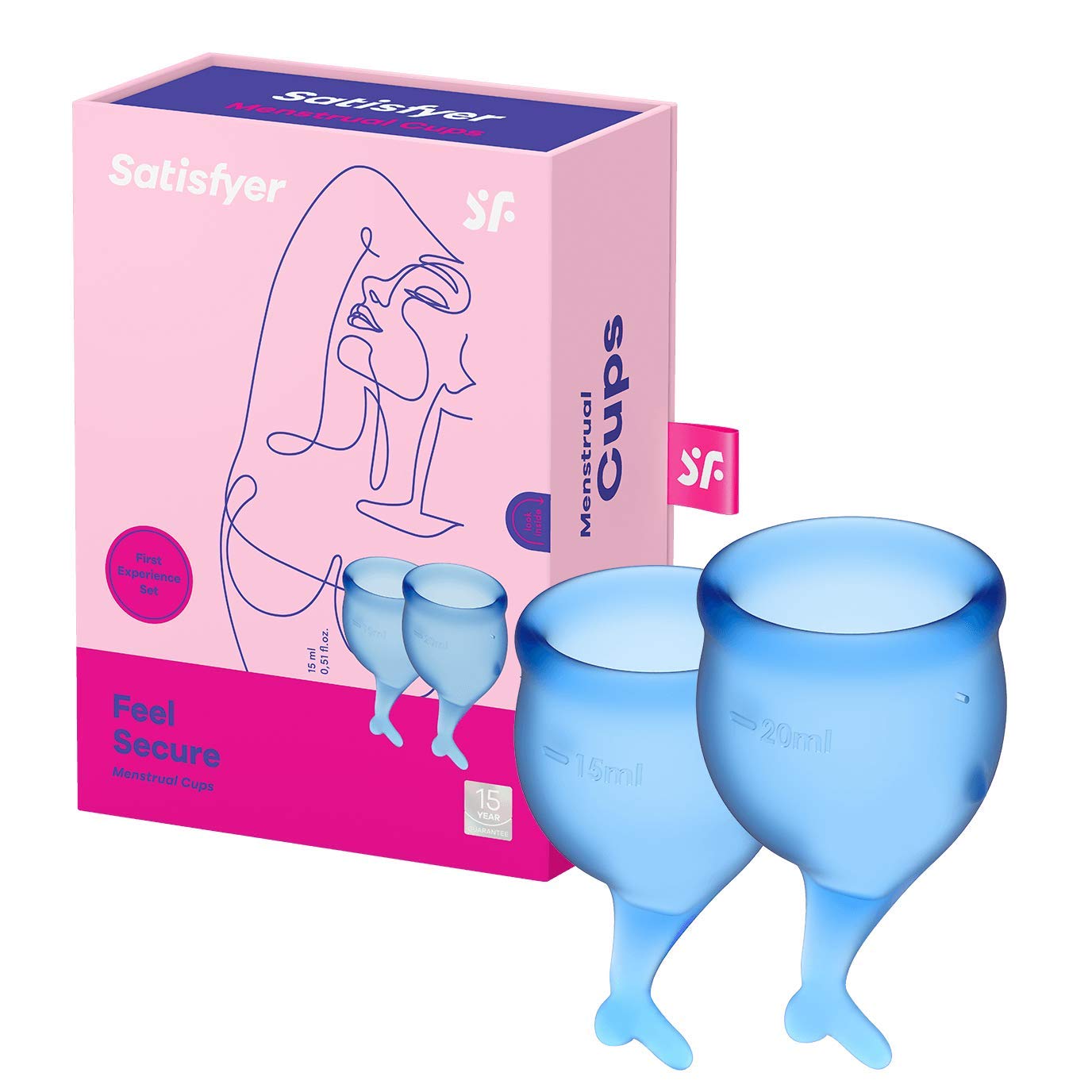 Satisfyer Feel Secure Menstrual Cup 2 Pieces | Reusable & Sustainable Menstruation Cups in 15 & 20 ml | Easy to Clean & Comfortable | Long-Lasting Period Protection Medical Silicone: Blue