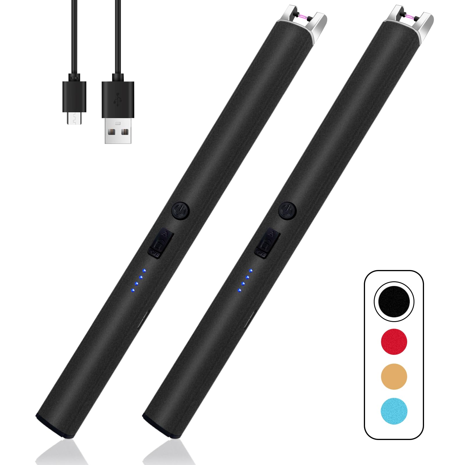 Photo 1 of 2 PCS Candle Lighter,Windproof Flameless Electric Lighter with LED Power Display ? Safety Switch, Upgraded Plasma USB Rechargeable Lighters for Birthday Camping BBQ (Black)