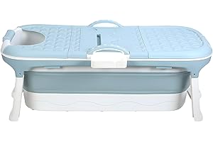 QAJEXLUZ Portable Bathtub for Adult - Large 56'in Foldable Collapsible tub - Ergonomically Designed for the Ultimate Relaxing Soaking Bath. Ideal for Small Spaces - Quick,Folding Bathtub (Blue 50 inch)