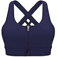 Cordaw Zipper in Front Sports Bra High Impact Strappy Back Support Workout Top