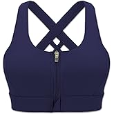 Cordaw Zipper in Front Sports Bra High Impact Strappy Back Support Workout Top
