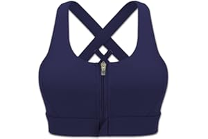Cordaw Zipper in Front Sports Bra High Impact Strappy Back Support Workout Top