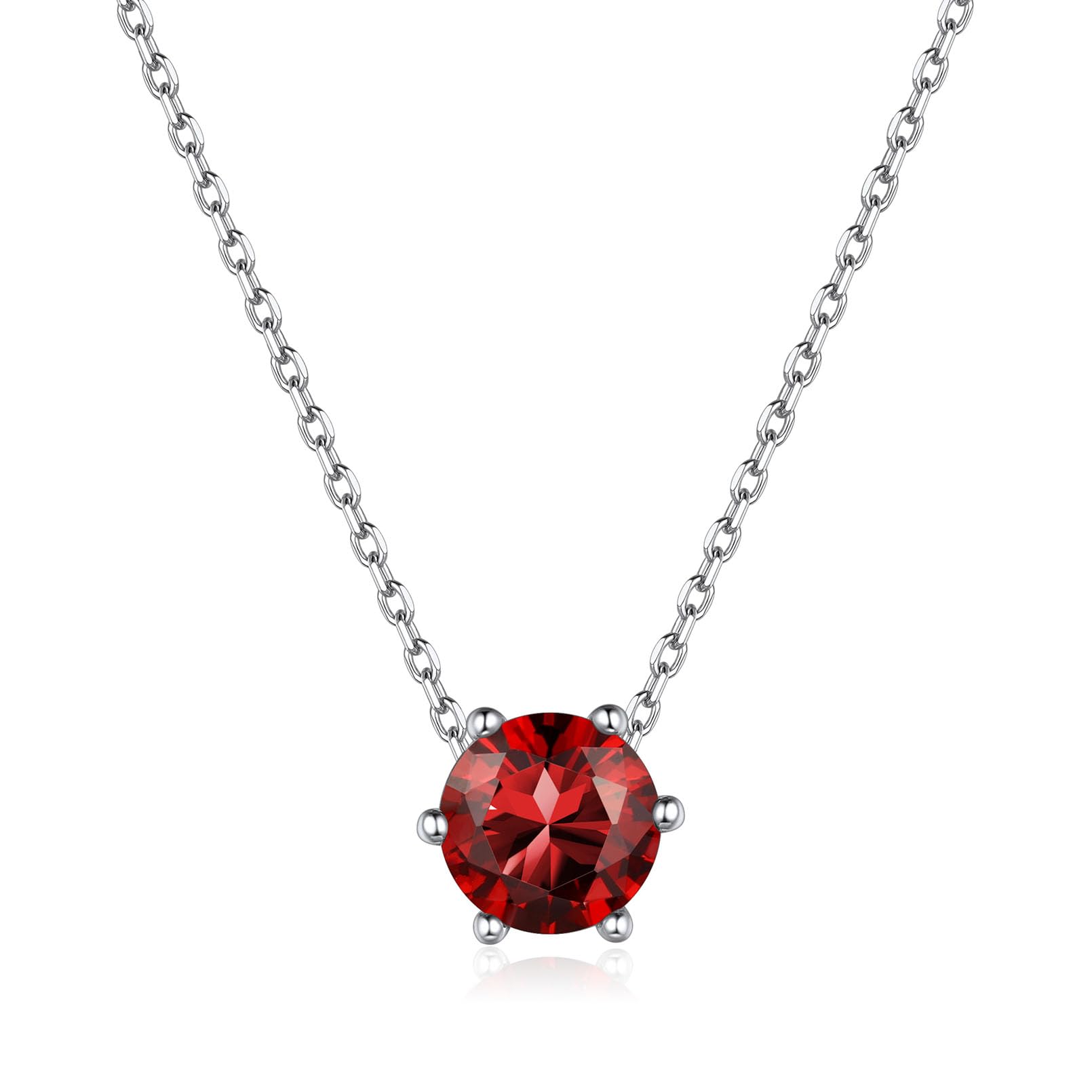 ChicSilver 925 Sterling Silver January Birthstone Pendant Necklace Round Cut Simulated Garnet Charm with Rolo Chain