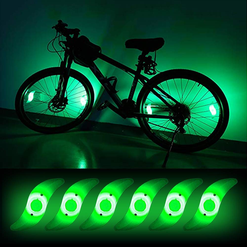 Teguangmei 6Pcs Bicycle Hot Wheel Spoke Lights, Green Flashing LED Neon Lights Bike Cycling Tire Spoke Safety Warning Lights Waterproof