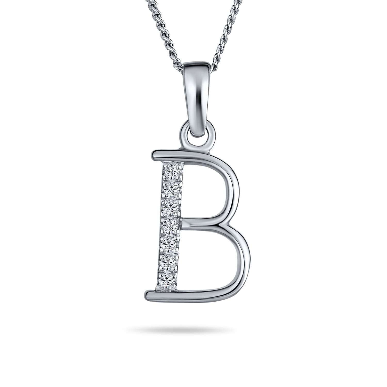 Bling Jewelry Delicate ABC Cubic Zirconia Pave CZ Capital Block Letter Alphabet Initial B Pendant Necklace For Women Sterling Silver