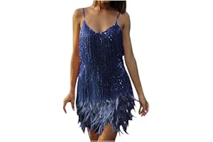 yardsong Womens Glitter Sequin Dress Tassels Fringe Nightclub Dress Sleeveless Slim Fit Sexy Tank Mini Dress